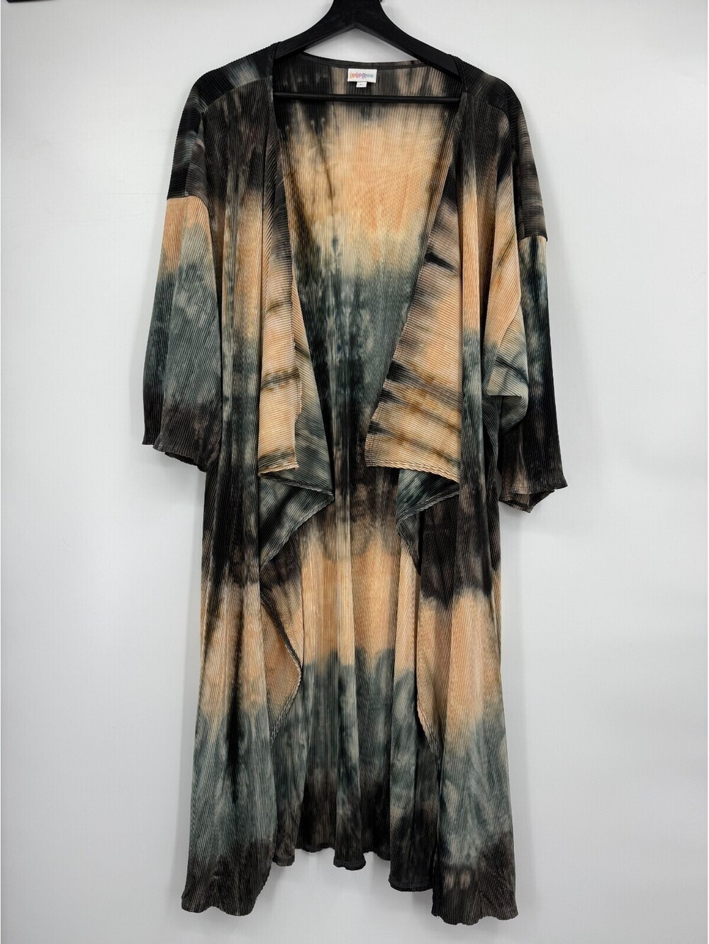 LuLaRoe Shirly Womens Kimono Orange Black Tie Dye Open Front Cardigan Large